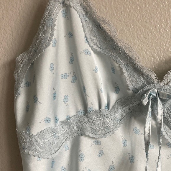 Y2K Light Blue floral Lace Trim Cami babydoll dainty tank Top coquette sz L - Picture 6 of 10